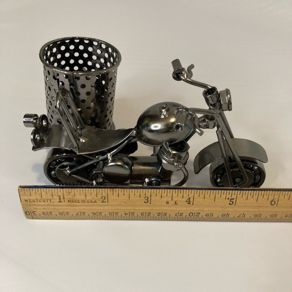 Motorcycle Gun Metal Desktop Pen Accessory Holder Office Biker Hog Decor Gift - Picture 5 of 7